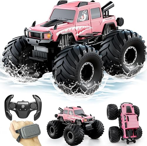 Monster Truck Toys Auto de control remoto anfibio, camiones RC impermeables de 2.4 GHz Monster Trucks Car para niños 4-7, 120 4WD todo terreno