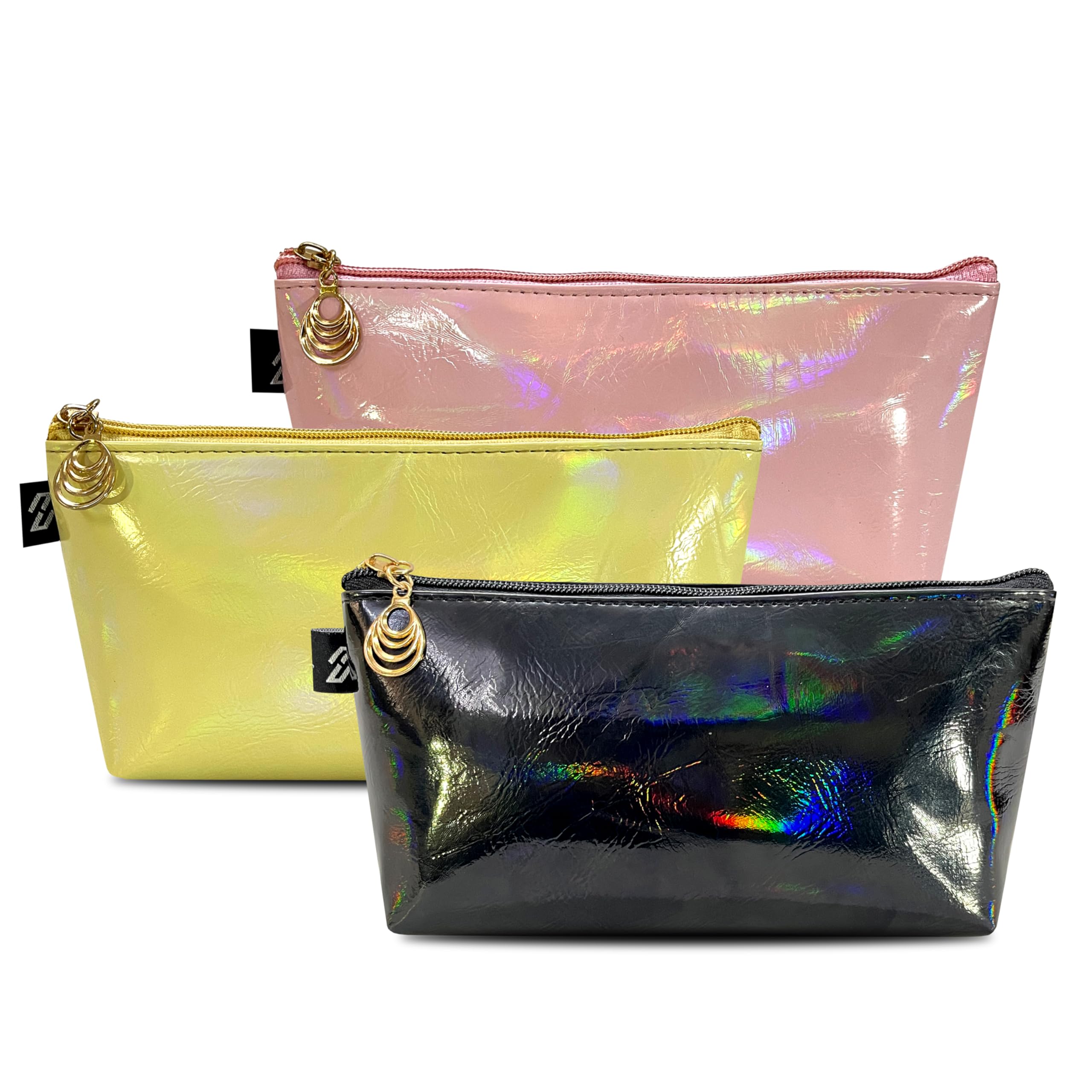 Shiny Cosmetic Pouch for Women (Pink+Yellow+Black)-image-18