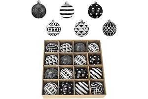 Valery Madelyn 16ct Black and White Shatterproof Christmas Ornaments Set