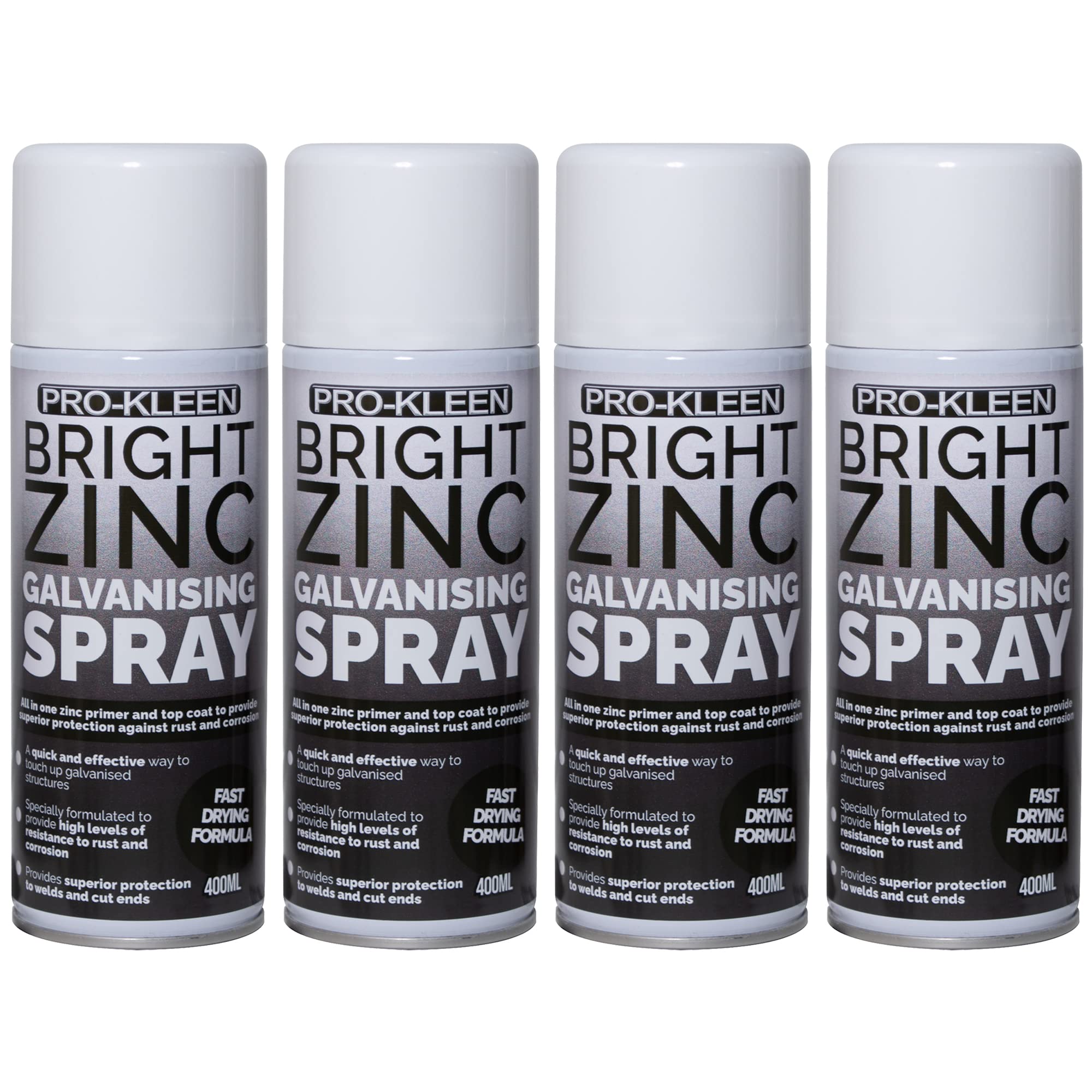 Pro-Kleen (4 X 400Ml) Zinc Galvanising Spray Paint Primer & Topcoat Silver