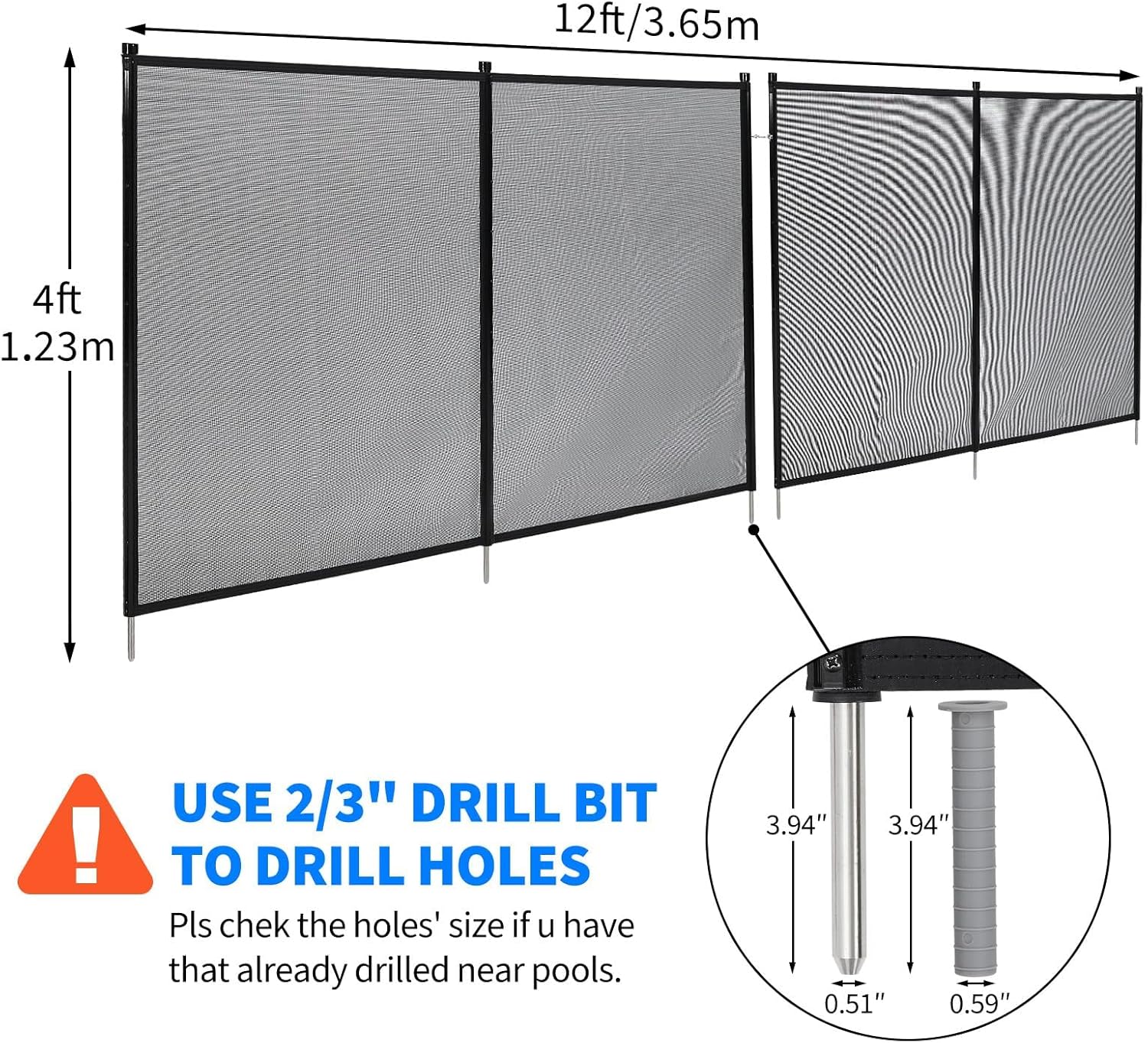 Durable Pool Safety Fence for Superior Protection – 320GSM TeslinMaterial Mesh, Secure Pool Barrier & Gate, Stainless Steel Frame, Easy Installation – Ideal for Inground & Above Ground Pools, Decks, Gardens – Size: 4x48FT