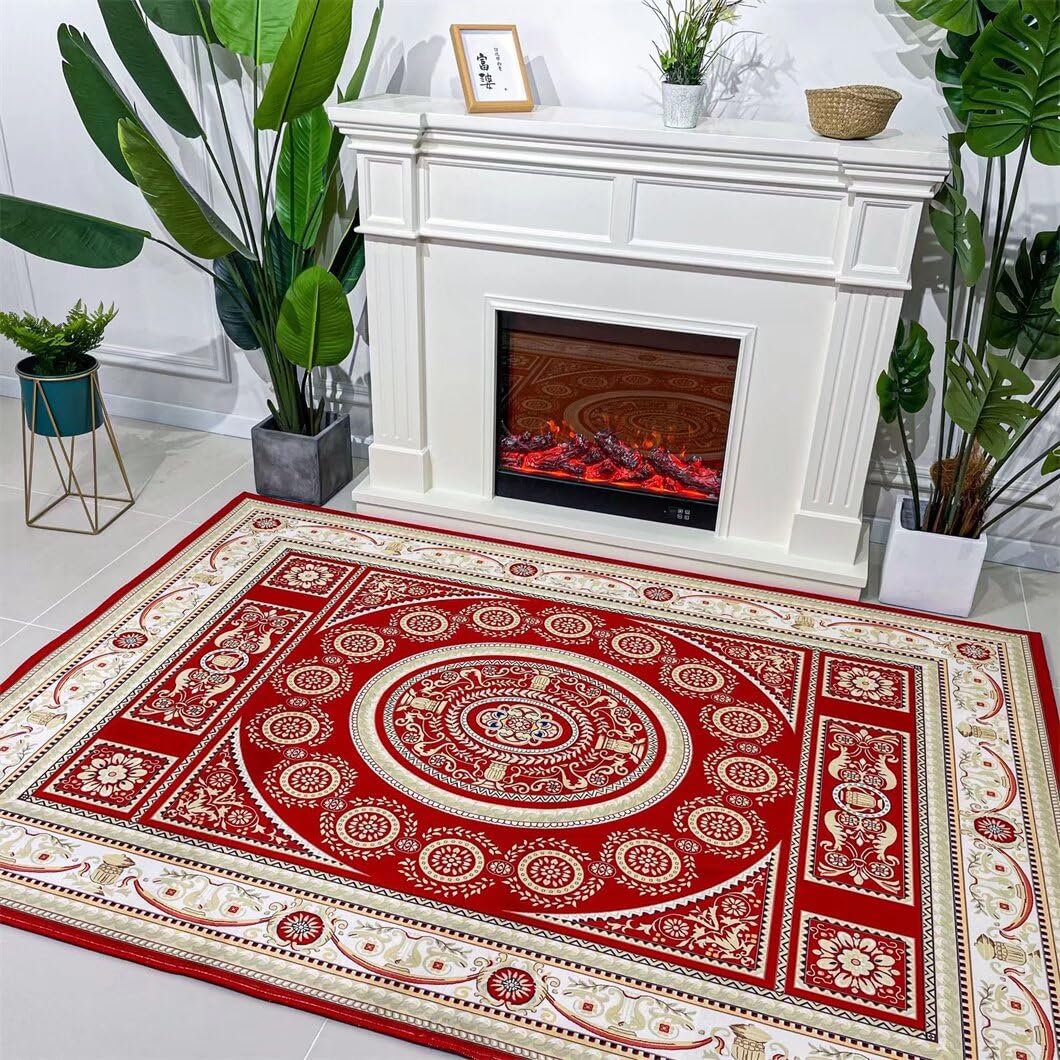 Tapis décoratif pour chambre et salon à motif classique rouge 80x160