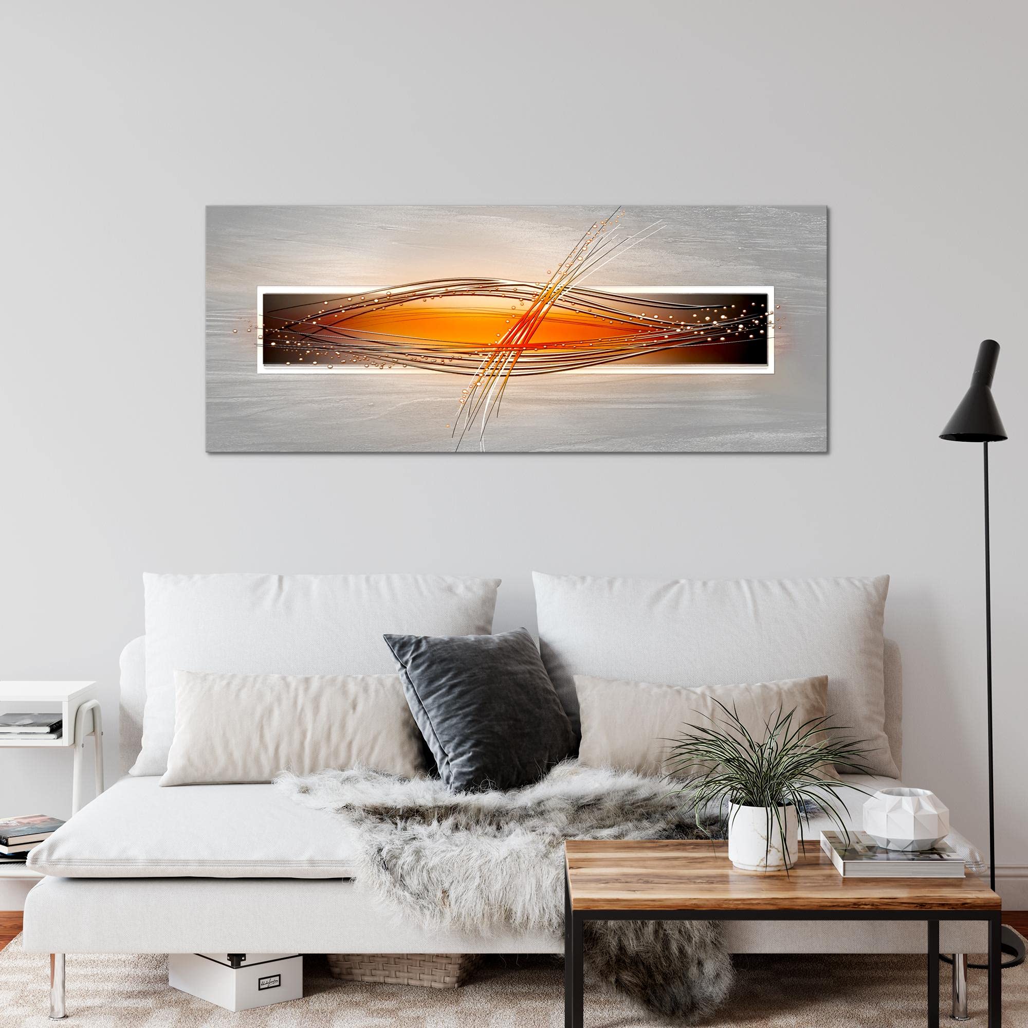 Runa Art Tableau Decoration Murale Abstrait 1 Partie Moderne Toile non tissée Salon Salle Gris Orange Blanc 103312c