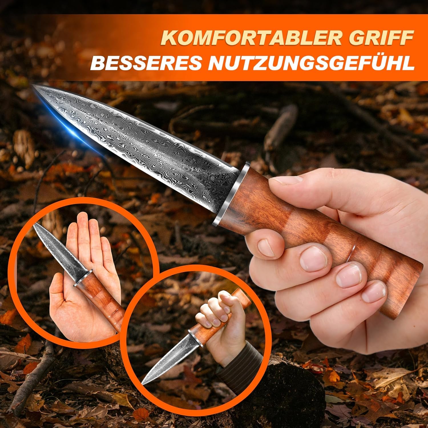 TIVOLI Damaszener Jagdmesser,Damaszener Stahl Adventure Outdoor Survival Messer, Zweischneidiges Dolchmesser, Geeignet für die Jagd, Dschungel Abenteuer, Camping, Senden Exquisite Geschenk-Box