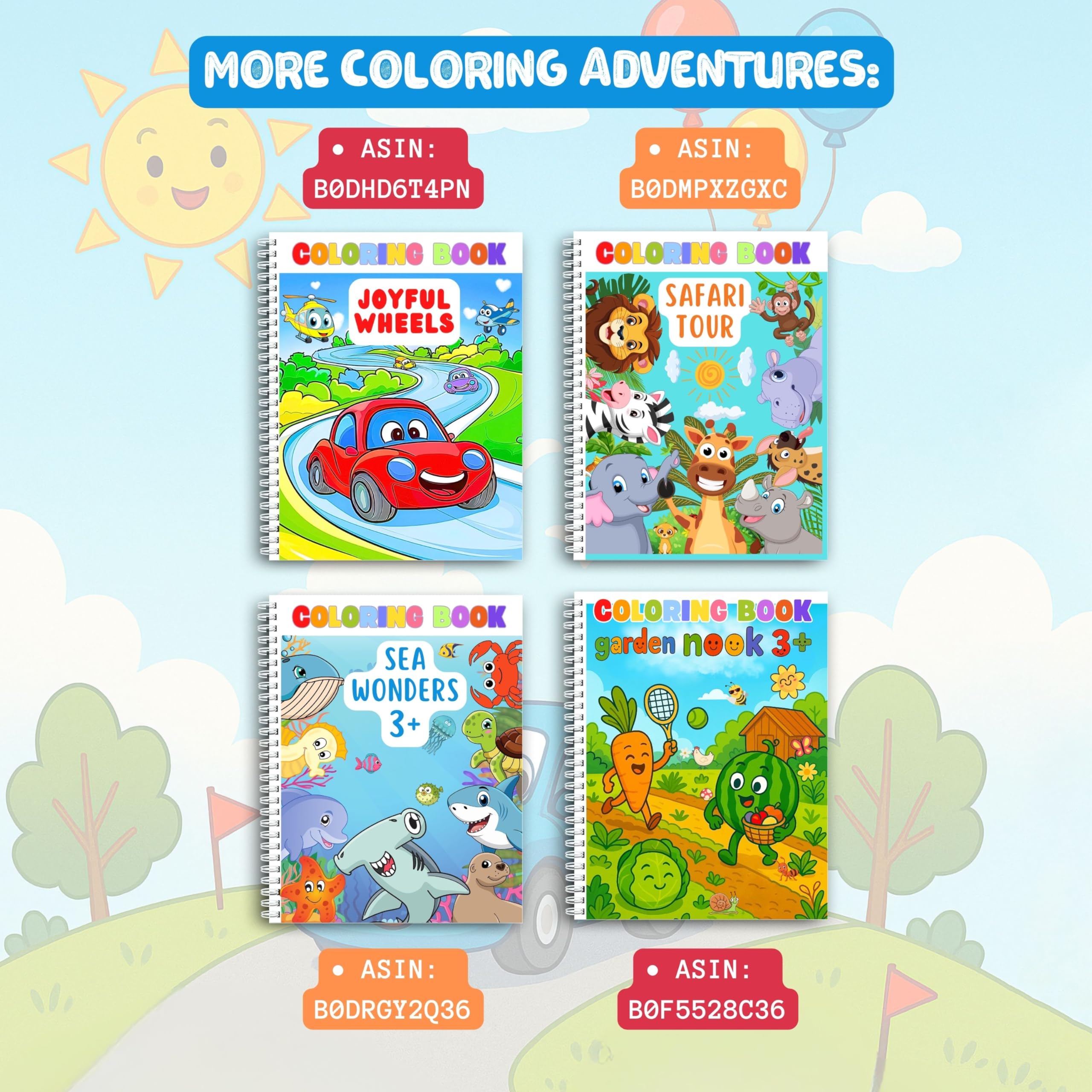 Libro da colorare - Happy Wheels: divertenti avventure di veicoli per bambini - Rilegato a spirale, perfetto per ragazzi e ragazze. Caratteristiche auto, camion, autobus e altro su strade stravaganti