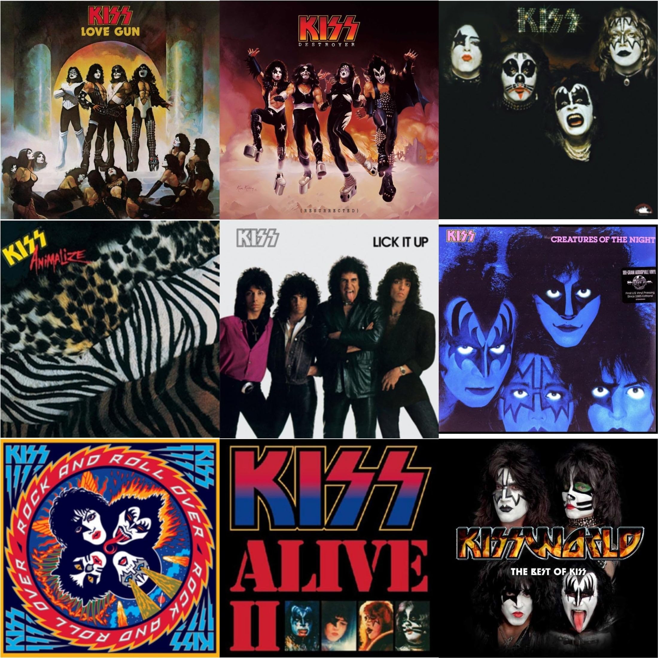Love Gun Tangerine/Aqua Splatter Destroyer Resurrected Translucent Kiss & Animalize & Lick It Up & Creatures Of Night & Rock & Roll Over & Alive Ii & Kissworld - The Best Of Kiss
