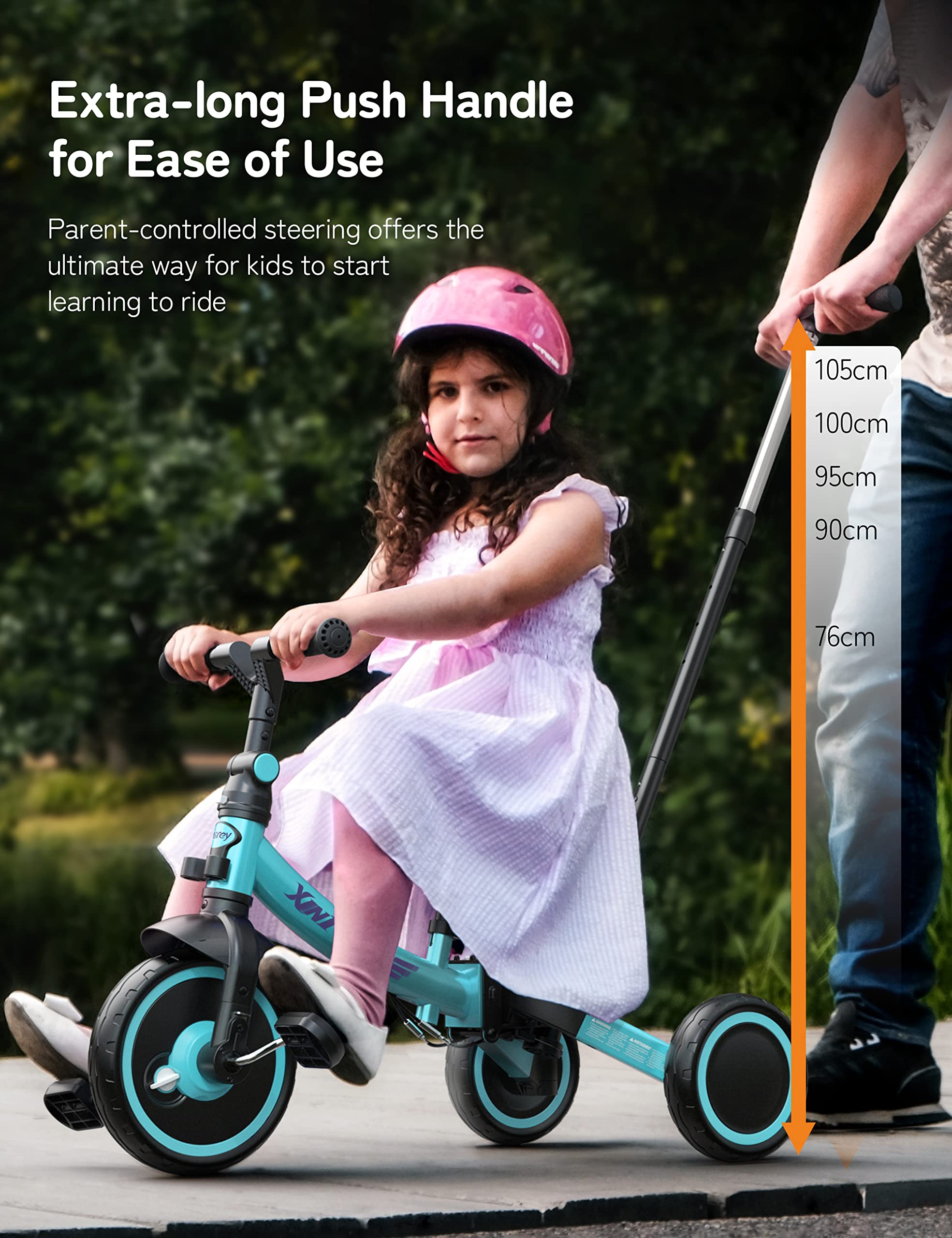 besrey Triciclo per Bambini 5-in-1 con Maniglia di Spinta per il Genitore a 5 Altezza per 1-5 Anni, Triciclo per Bambini Pieghevole, Bici per Bambini con Frizione a Ruota, Ruote Più Grandi, verde