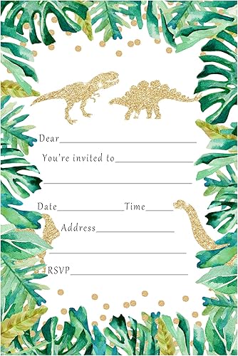 30 invitaciones fiesta de cumpleaños para rellenar tarjetas dinosaurios oro niños papel fotográfico