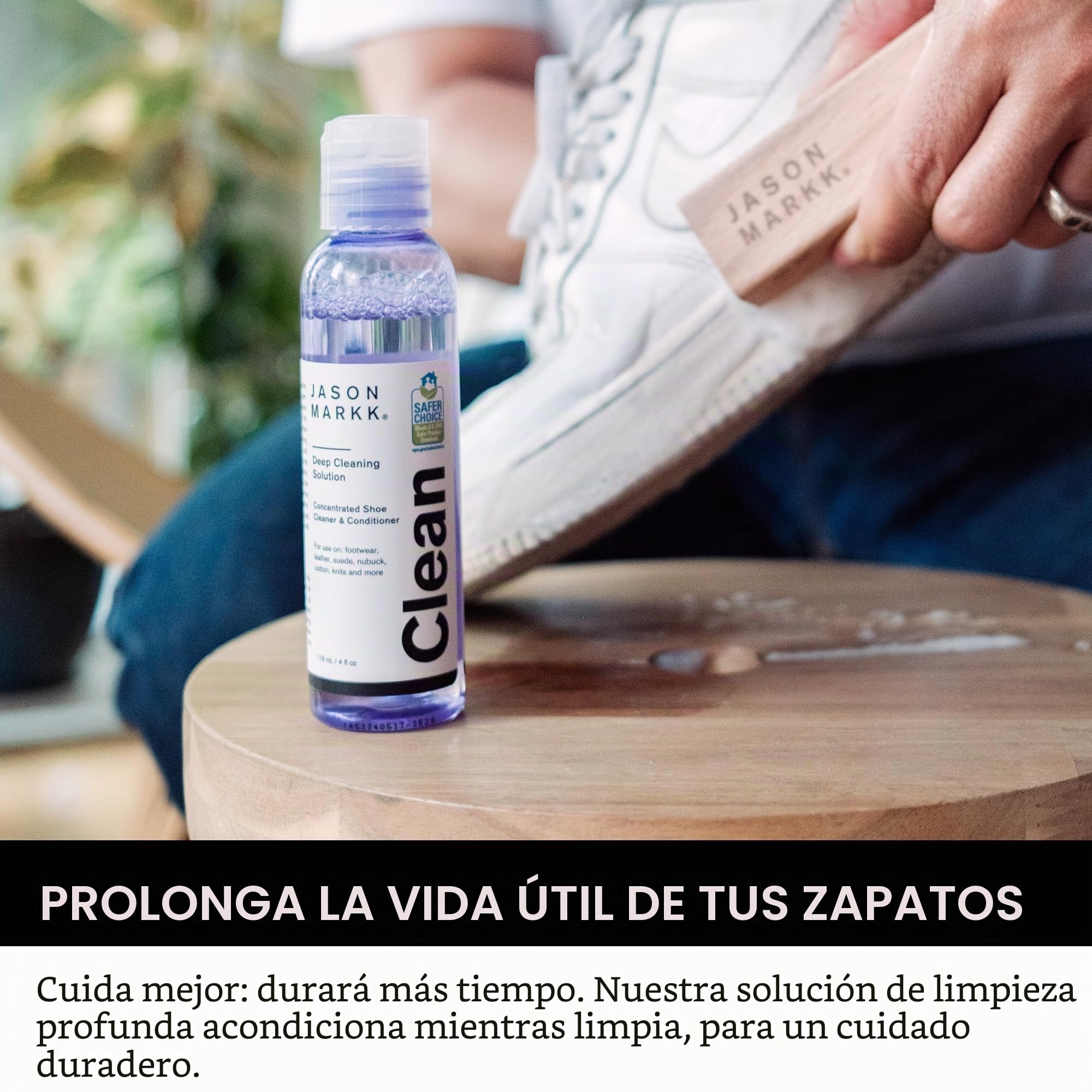 Jason Markk Solución de Limpieza Profunda, Limpiador de Zapatos, Cuidado de Entrenadores, Limpia y acondiciona, Ideal para Calzado, Seguro para Cuero, Gamuza, Nobuck, algodón, Puntos, 8 onzas