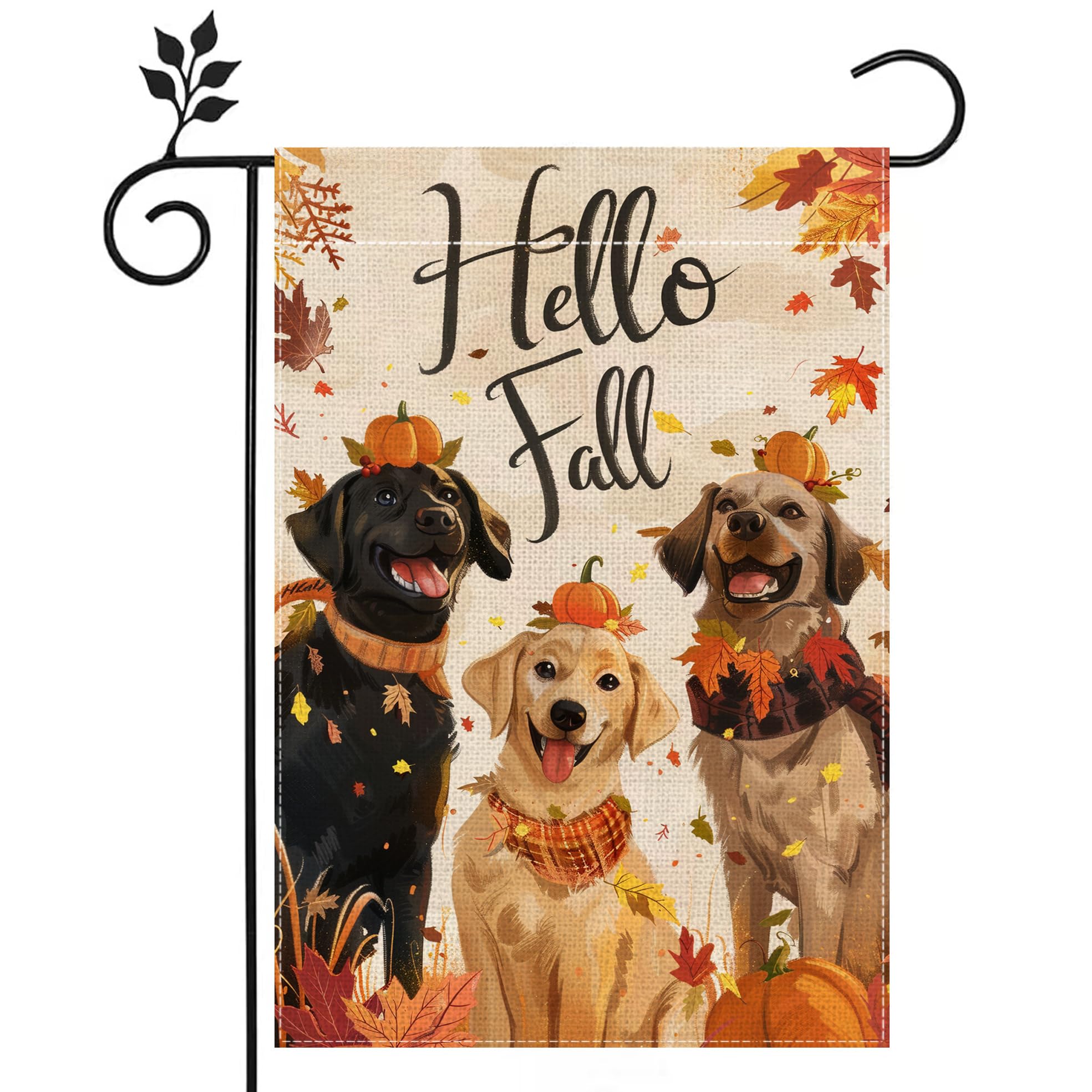 Fall Dog Garden Flag for Outside 12x18 Inch Double Sided Burlap Maple Leaf Pumpkin Farmhouse Holiday Outdoor Yard Flag Home Decorations