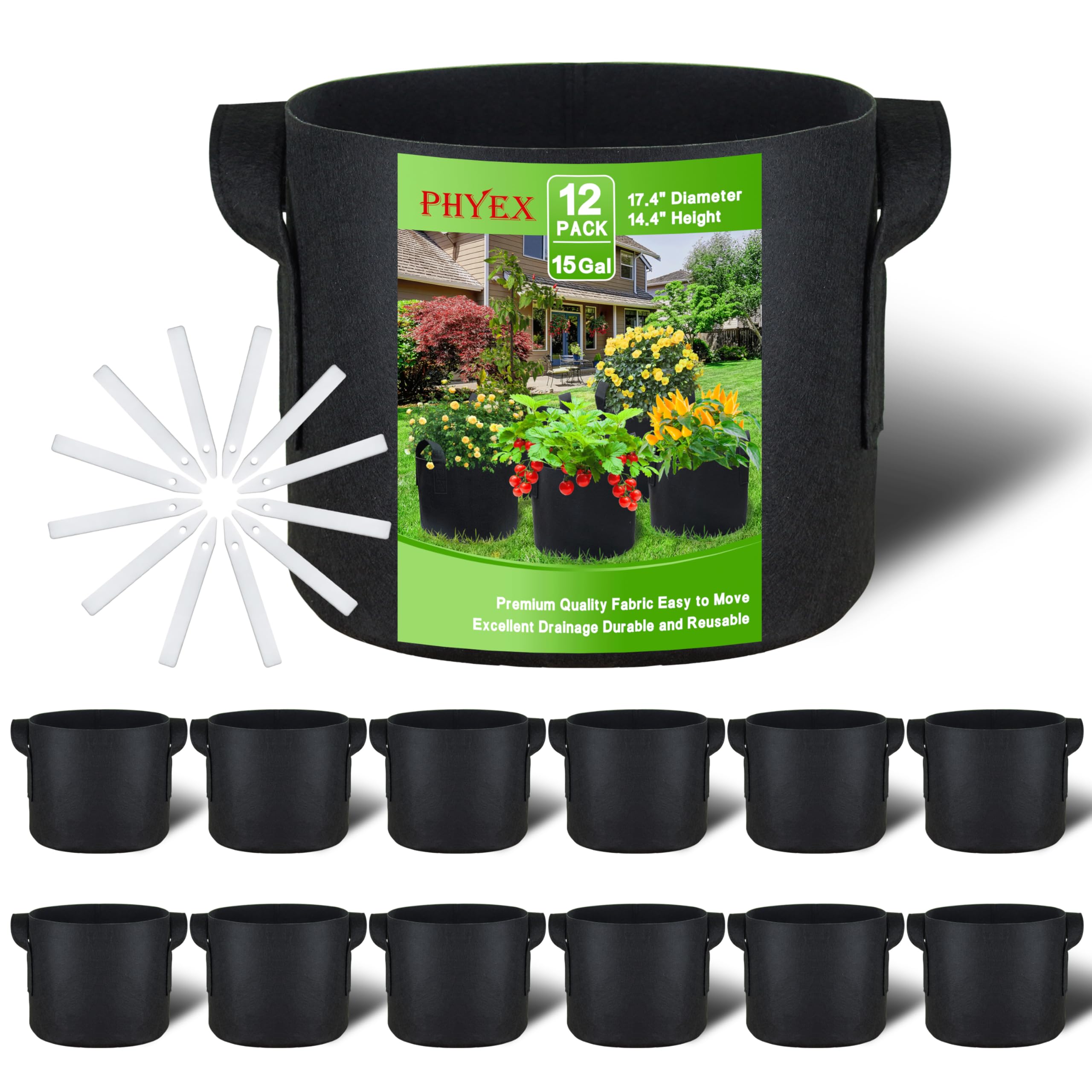 PHYEX 12-Pack 15 Gallon Fabric Pots