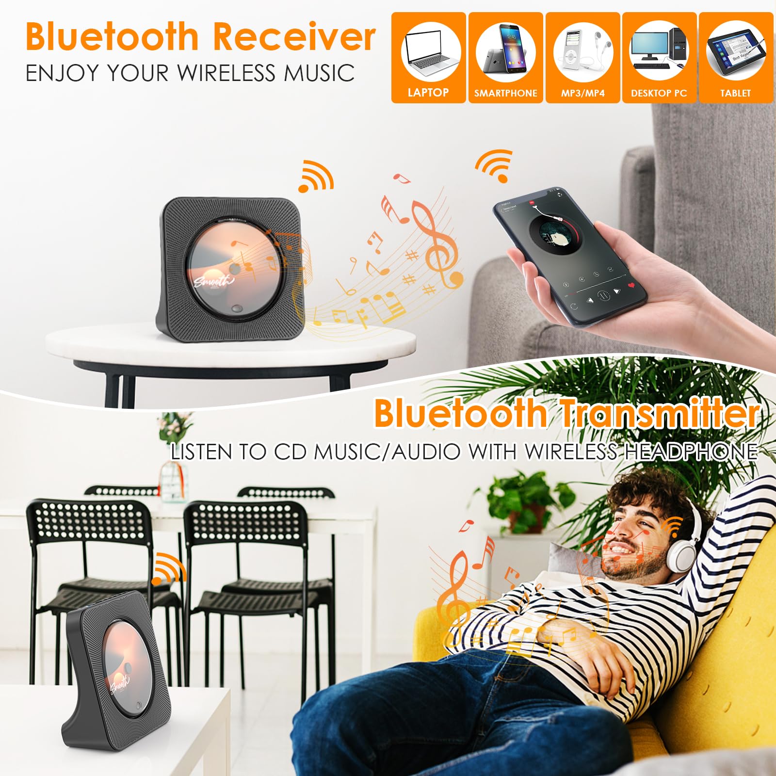Reproductor de CD DVD de sobremesa con Altavoces Reproductor DVD HDMI Reproductores CD Bluetooth con Mando a Distancia Cubierta de Polvo Radio FM Temporizador Puerto de Auriculares USB AUX