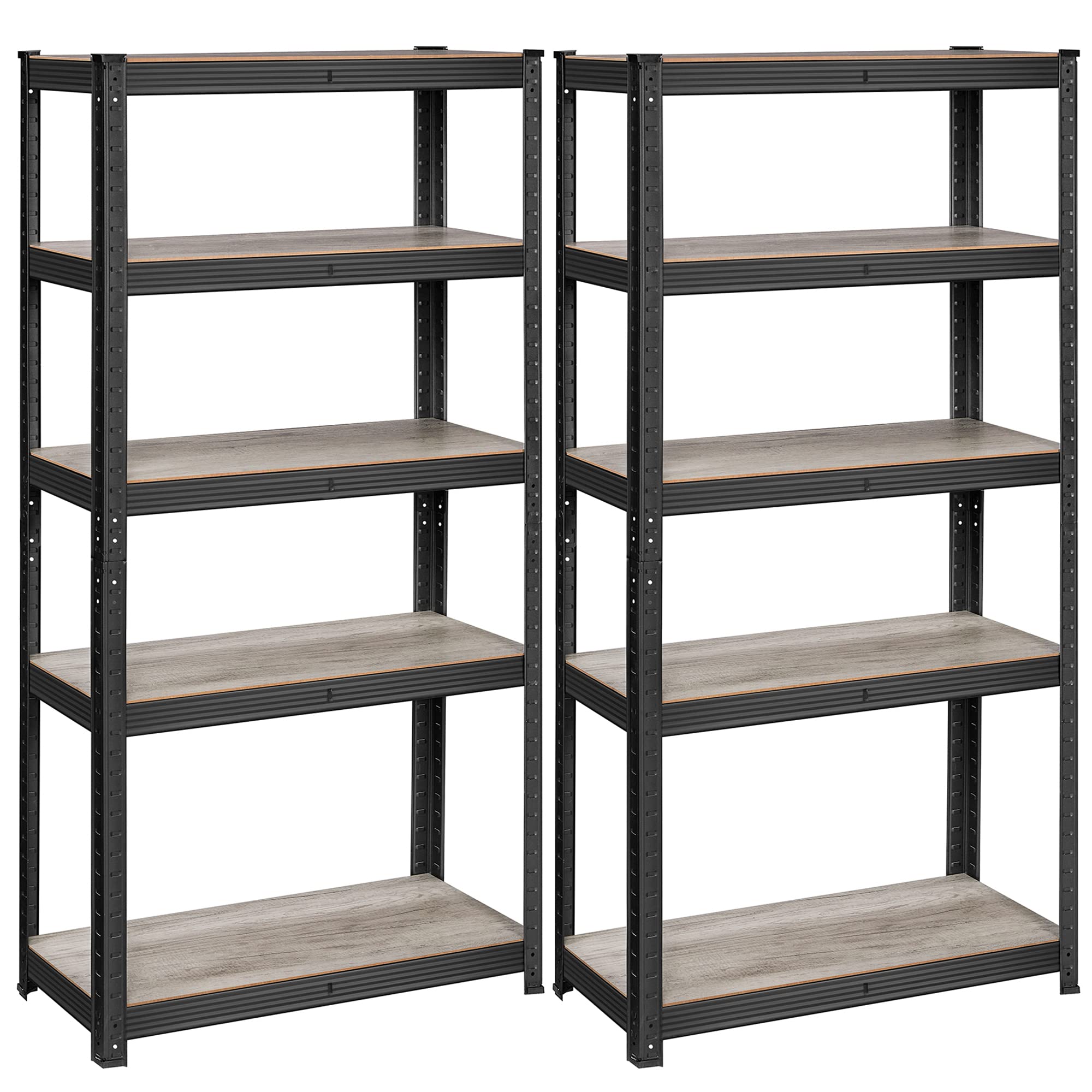 SONGMICS Półka wolnostojąca, zestaw 2 szt., półka na książki, półka do przechowywania, 5 półek, regulowana, 50 x 100 x 200 cm, każda o ładowności do 600 kg, do kuchni, salonu, szaro-czarny GLR050B22