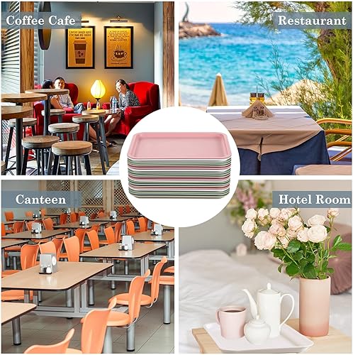 Miniatura 6 de Uiifan 20 bandejas de plástico grueso para servir comida rápida a granel, 5 colores, bandejas de comida para cafetería, bandejas rectangulares para