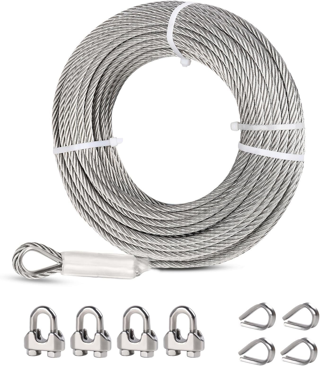 hannger 1/4 Stainless Steel Cable, 50ft Wire Rope with Wire Rope Clamps and T...