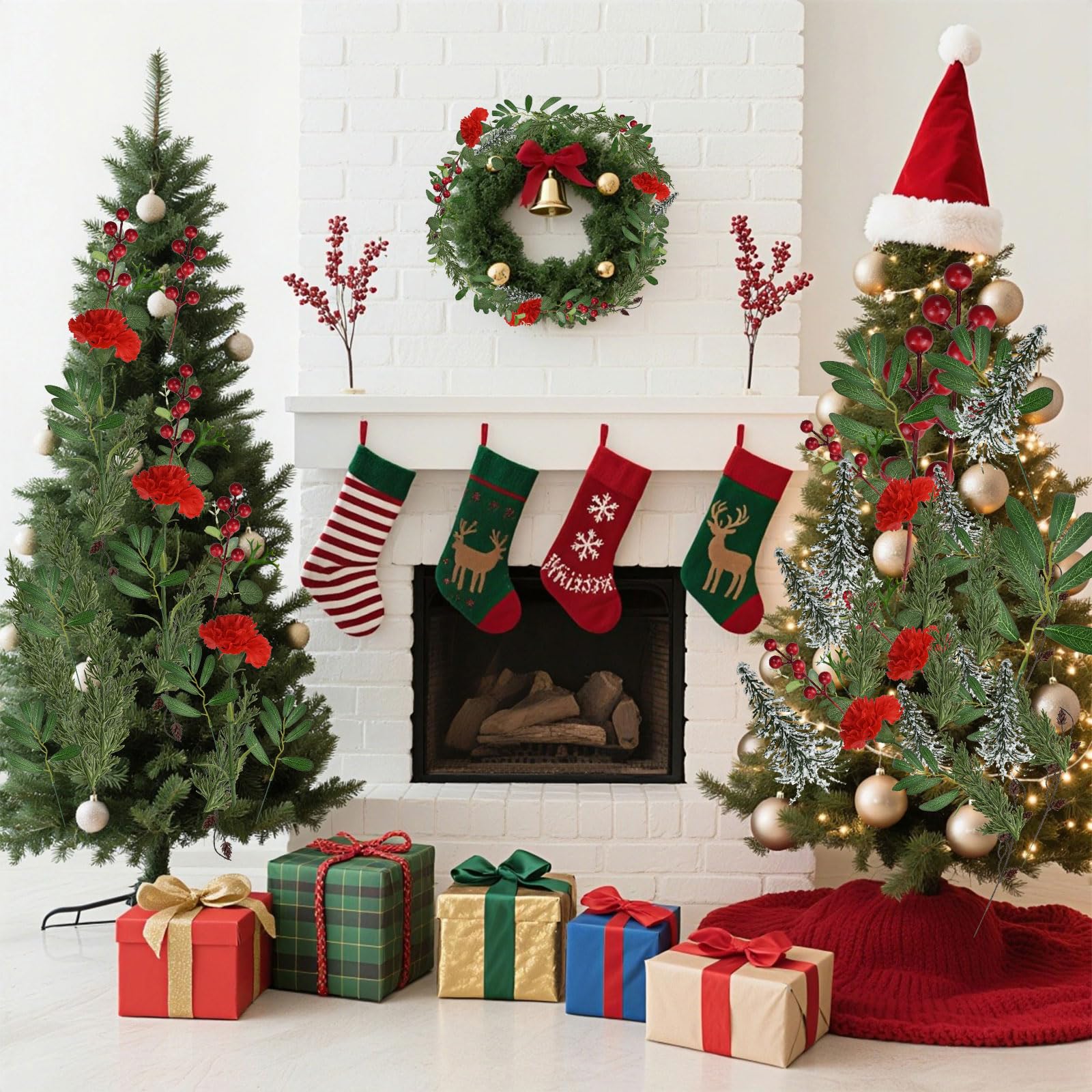 44 Stück Künstliche Blumenstrauß, Weihnachtsblumen Künstlich, Künstliche Pflanzen mit Beeren, Tannenzapfen, Rote Nelke, Künstlich Weihnachtsstrauß für Adventskränze Girlanden, Weihnachtszweige Deko