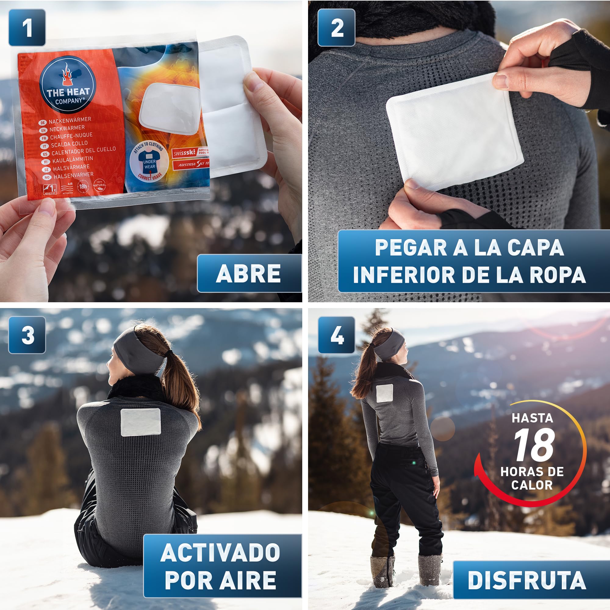 THE HEAT COMPANY Calentador del Cuello - 3 piezas - EXTRA CÁLIDO - adhesivo - Calentador Cuerpo - 18 horas de calor acogedor - calor instantáneo - activado por aire - puro natural