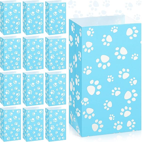 36 Pack Dog Paw Print Gift Paper Bags Dog Paw Print Treat Bags, Paw Print Gift Bags