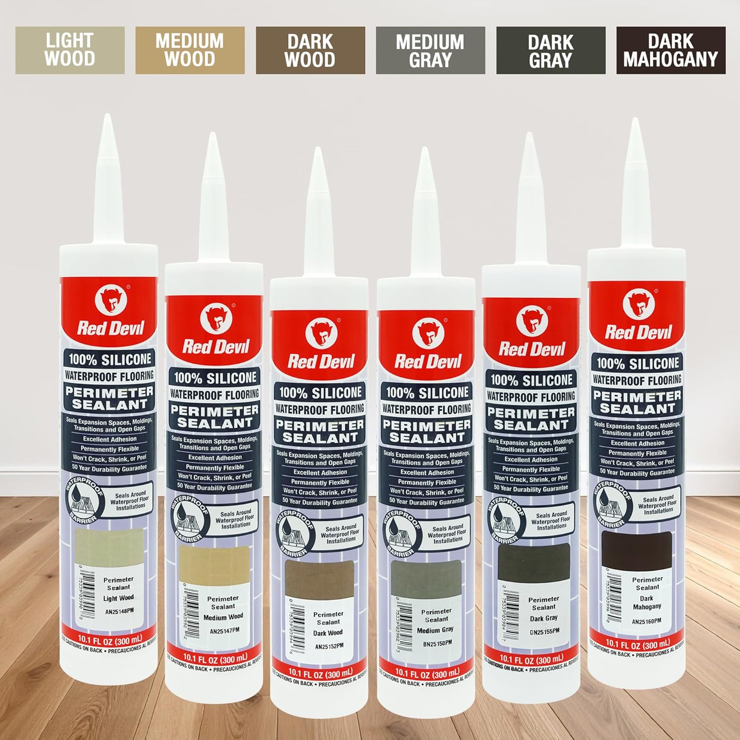 Red Devil 082550 100% Silicone Waterproof Flooring Perimeter Sealant, 10.1 oz., Medium Gray, 4 Pack