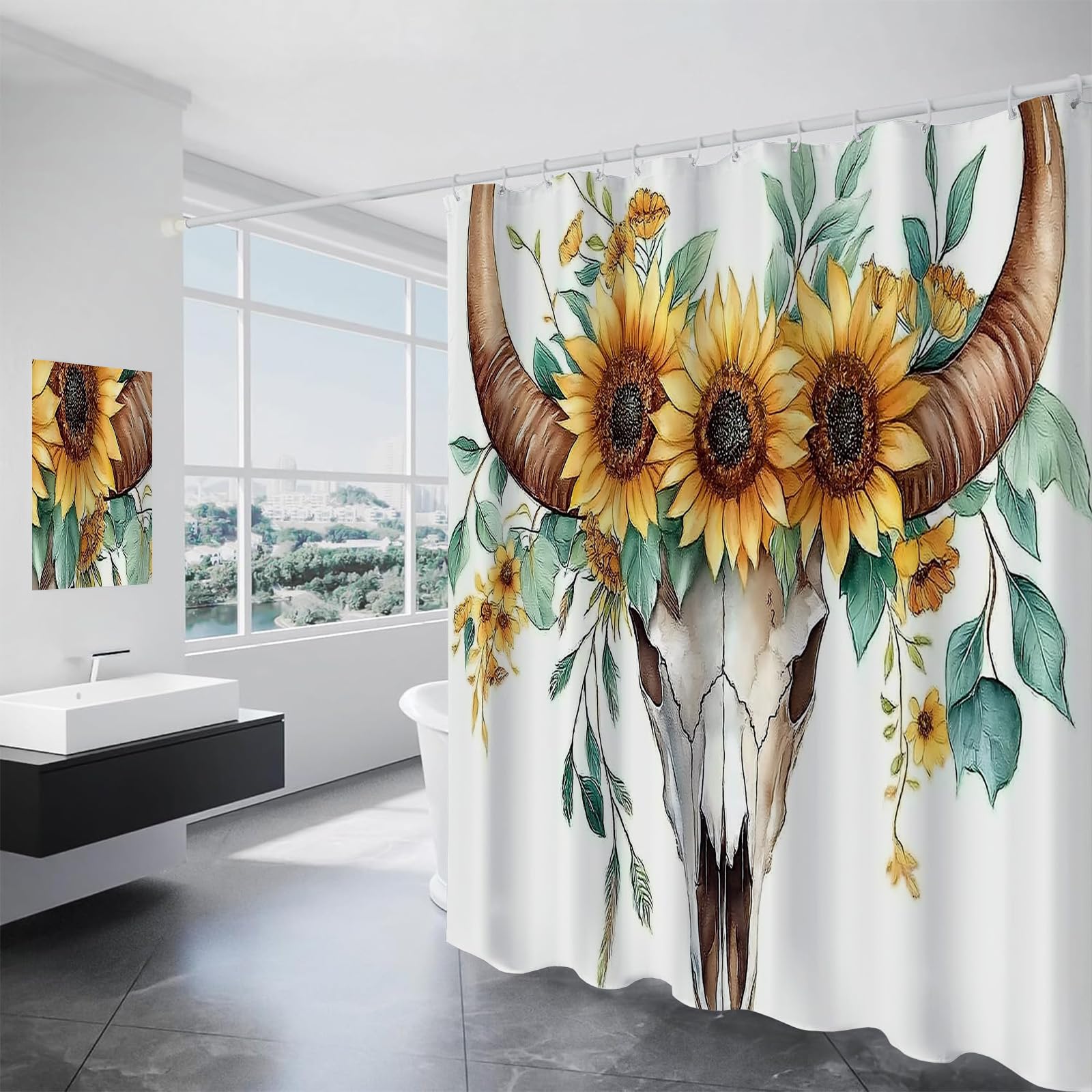 Rideaux de baignoire 180 x 200 cm imperméables style tournesol crâne pour douche familiale