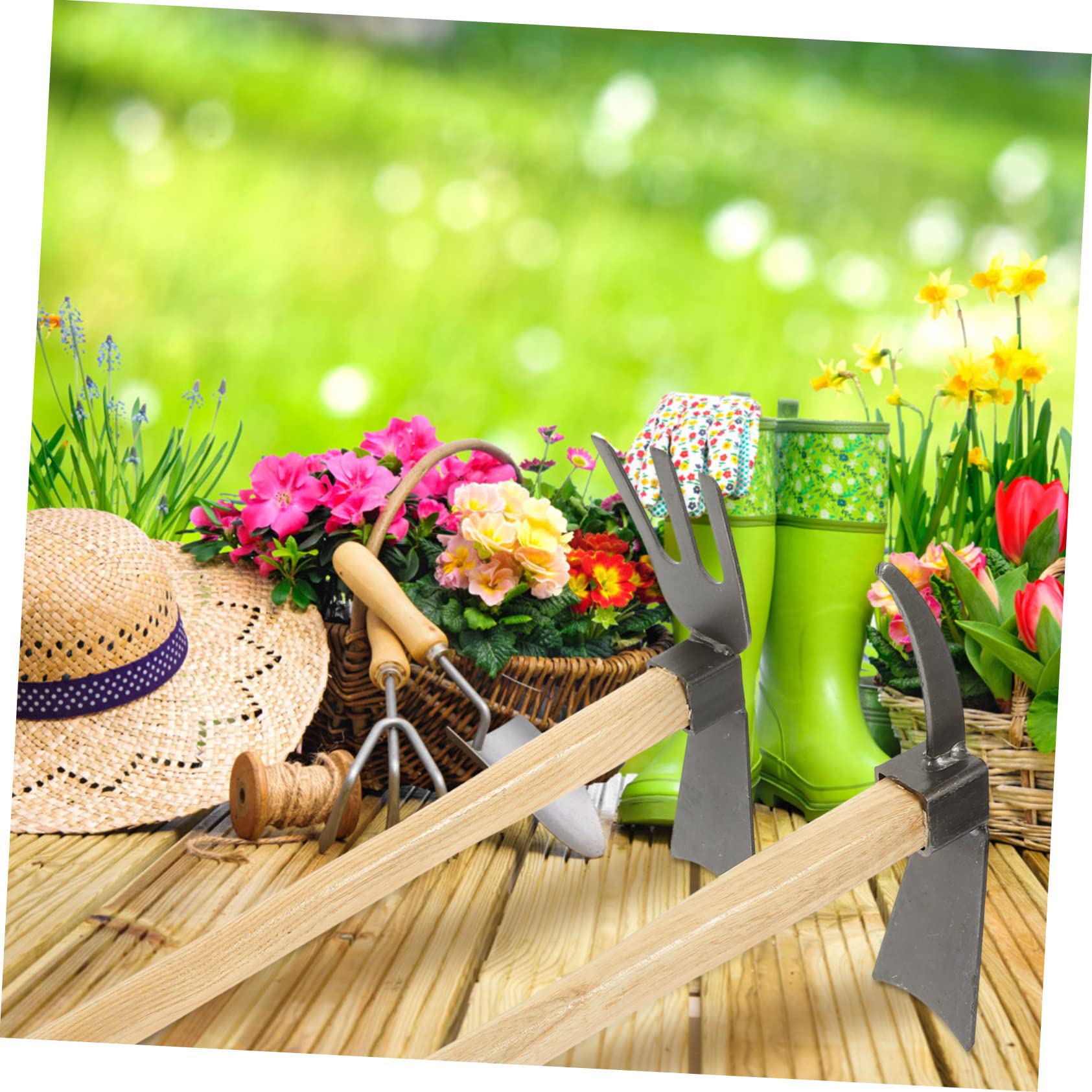 Set di 2 Piccole Zappe da Giardino in Legno e Acciaio al Manganese
