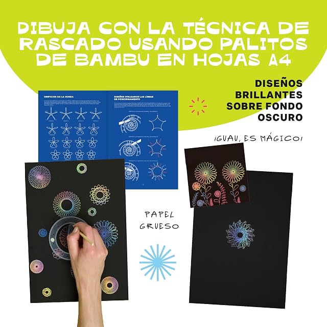 Foto 7 de 8 de CRAFTY CATS Spirograph 47 Piezas Kit Deluxe con Scratch Art Papel Rayado Mandala Plantillas Engranajes…