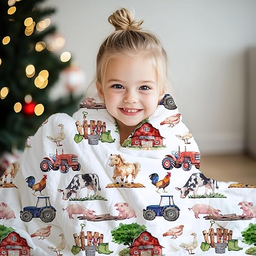 Miniatura 5 de Manta de bebé de animales de granja, manta neutra de granero de granja para niños y niñas, manta de forro polar para bebé, vaca, pollo, cerdo,