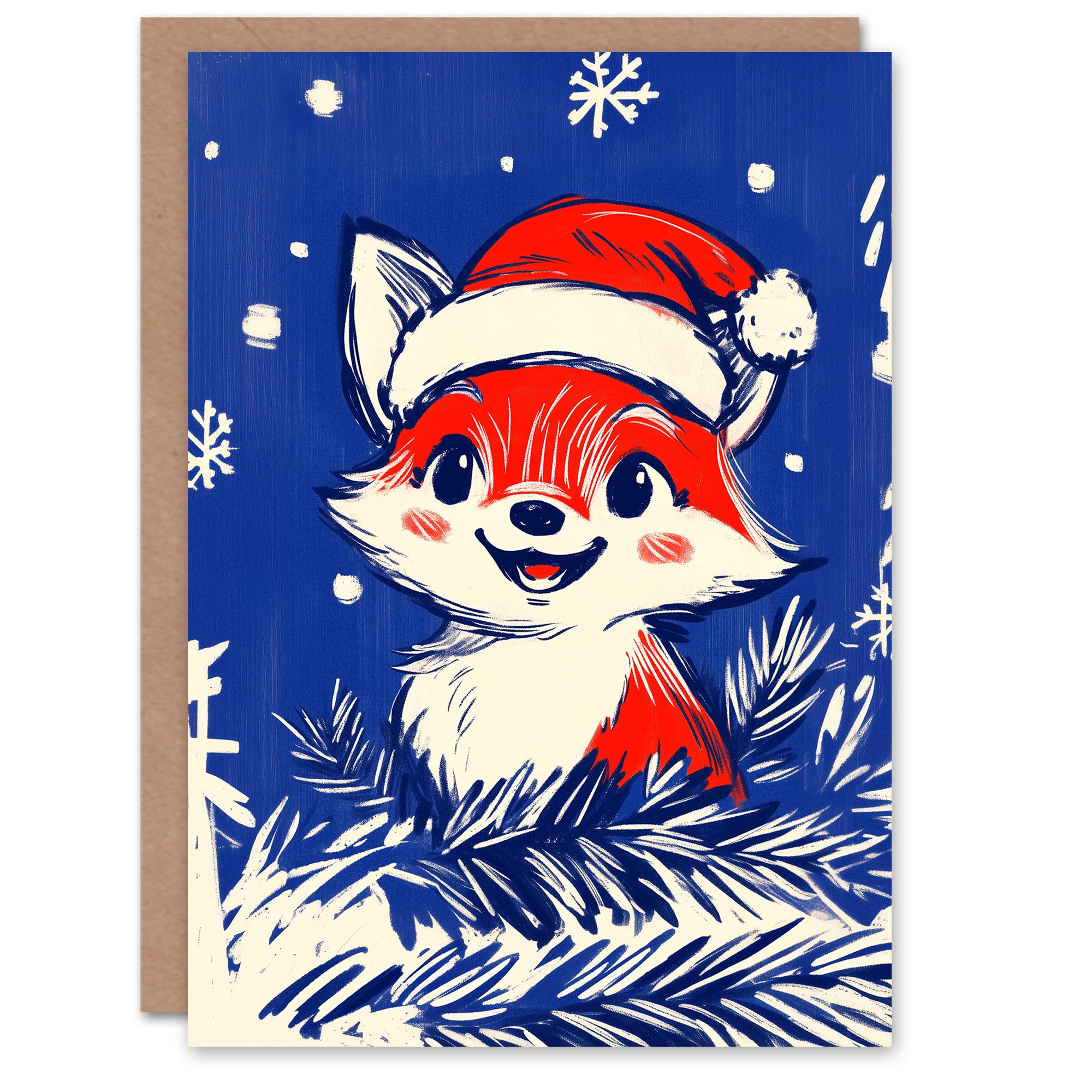 Artery8 Cute Baby Fox With Santa Hat Cartoon For Child Kids Xmas Festive Christmas Card