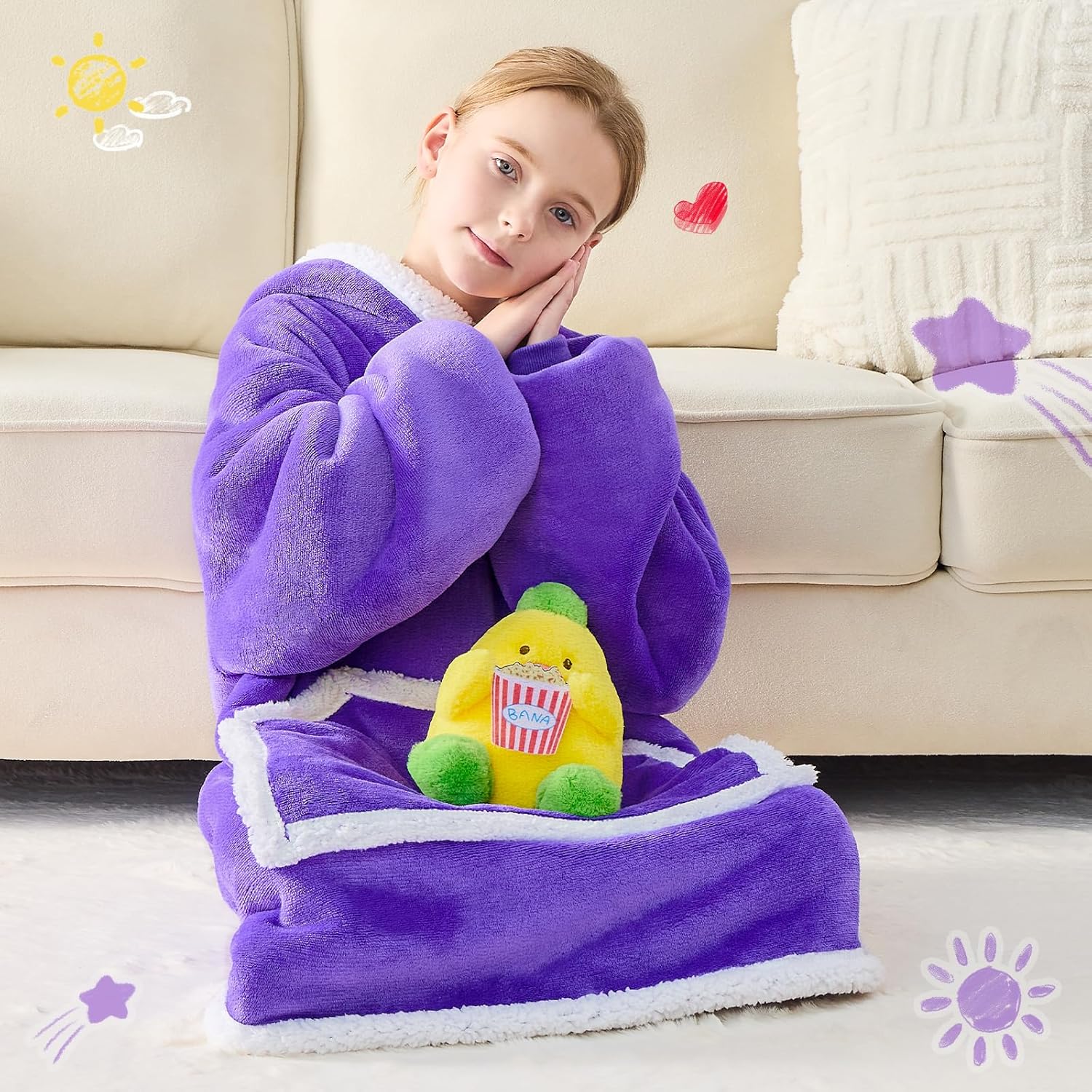 IFNOW Wearable Blanket Hoodie For Kids, Blanket Hoodie For Kids With Hood And Pockets, Girls Oversized Blankets Gift for Boys - Image 2