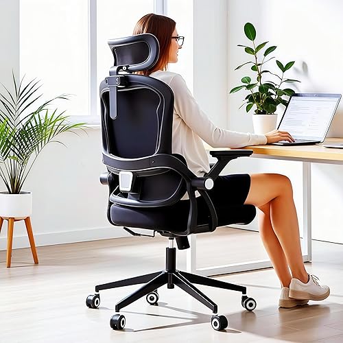 Vista 14 de Silla de oficina ergonómica, sillas de escritorio cómodas de 350 libras con soporte lumbar para espalda, sillas de computadora de malla con ruedas