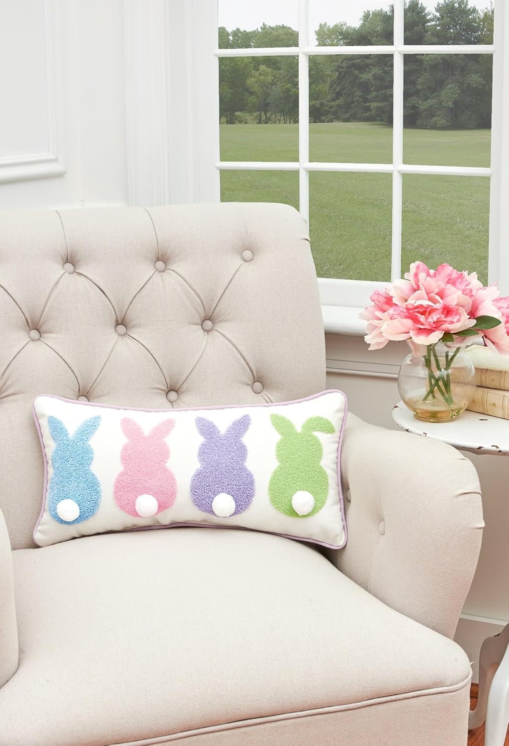 C&F Home Easter Bunnies with Tufted 3D Bunny Rabbit Tail Spring Themed Small/Petite Accent Pillow 10" x 20" Home Living Room Sofa Couch Chair Bed Bedroom DecorDecoration 10" x 20" Pink