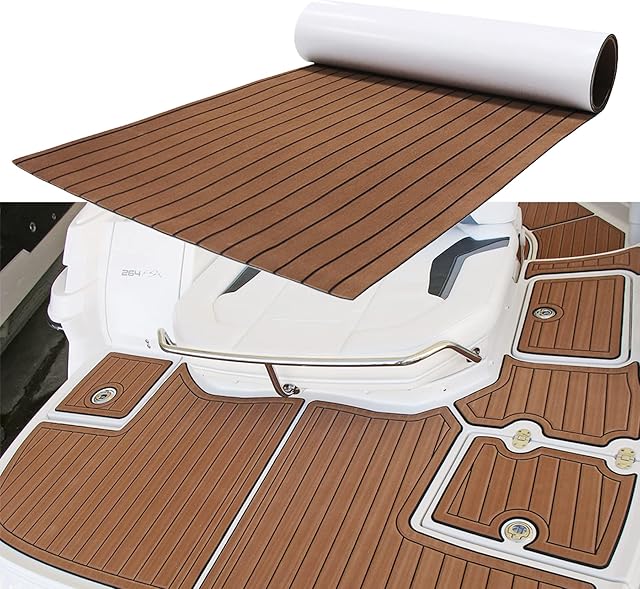 MIJOBS EVA Teak Decking for Boats, Boat Decking Sheet Anti-slip and High-temperature Resistant DIY Self-adhesive Teak Floor Mat for Yachts, RVs, Boats, Gardens, Brown