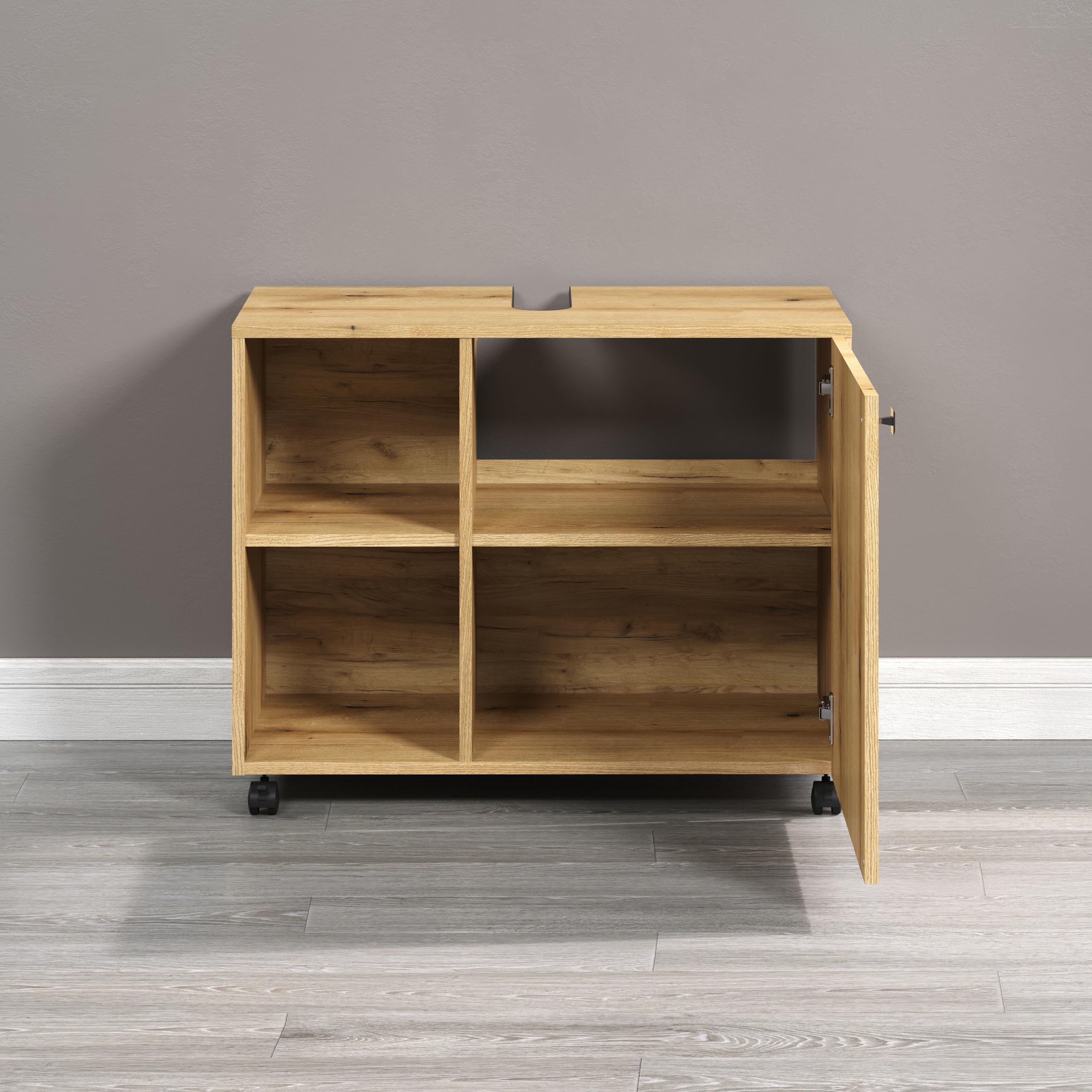 Trendteam Smart Living PureBliss Wastafelonderkast Groen Groeflook 3 Open Vakken 1 Plank 80 Cm Opzetwastafel B X H D 90 91 53 Elegante Metalen Handgrepen 2138226560