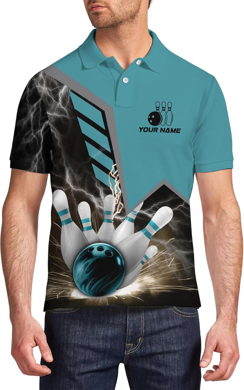 Customized Bowling Polo 3D Tennis Shirt with Bowling Theme Colorful Pattern Graphic On it for Bowling Team