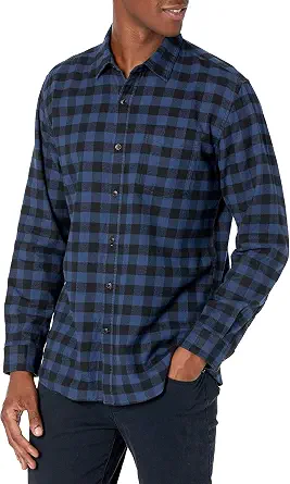 Amazon Essentials Men's Regular Fit Long-Sleeve Flannel Shirt, Soft Brushed Cotton, Lightweight yet Warm