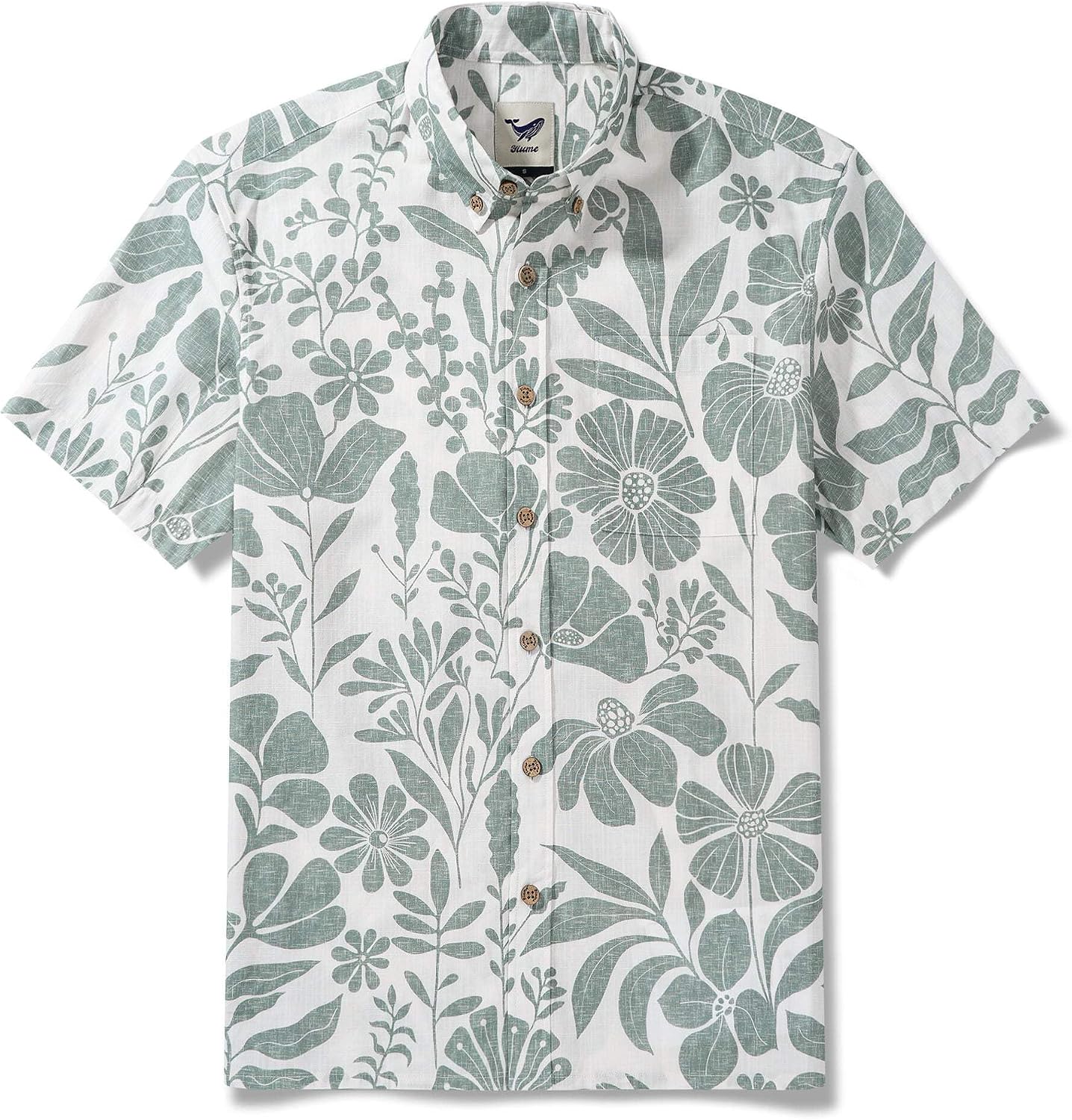 YIUME Men’s Breathable Shirt Green Floral Hawaiian Shirt – Wrinkle Free Shirt Button-Down Short Sleeve Shirt