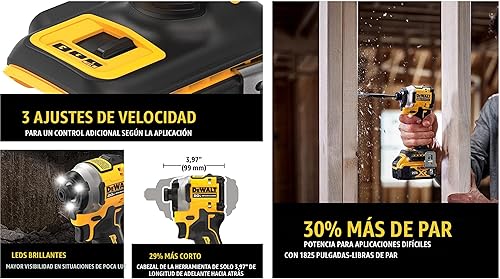 Miniatura 6 de DEWALT ATOMIC 20V MAX* 14 pulg. Impulsor de impacto inalámbrico sin escobillas de 3 velocidades, paquete individual, herramienta desnuda (paquete de