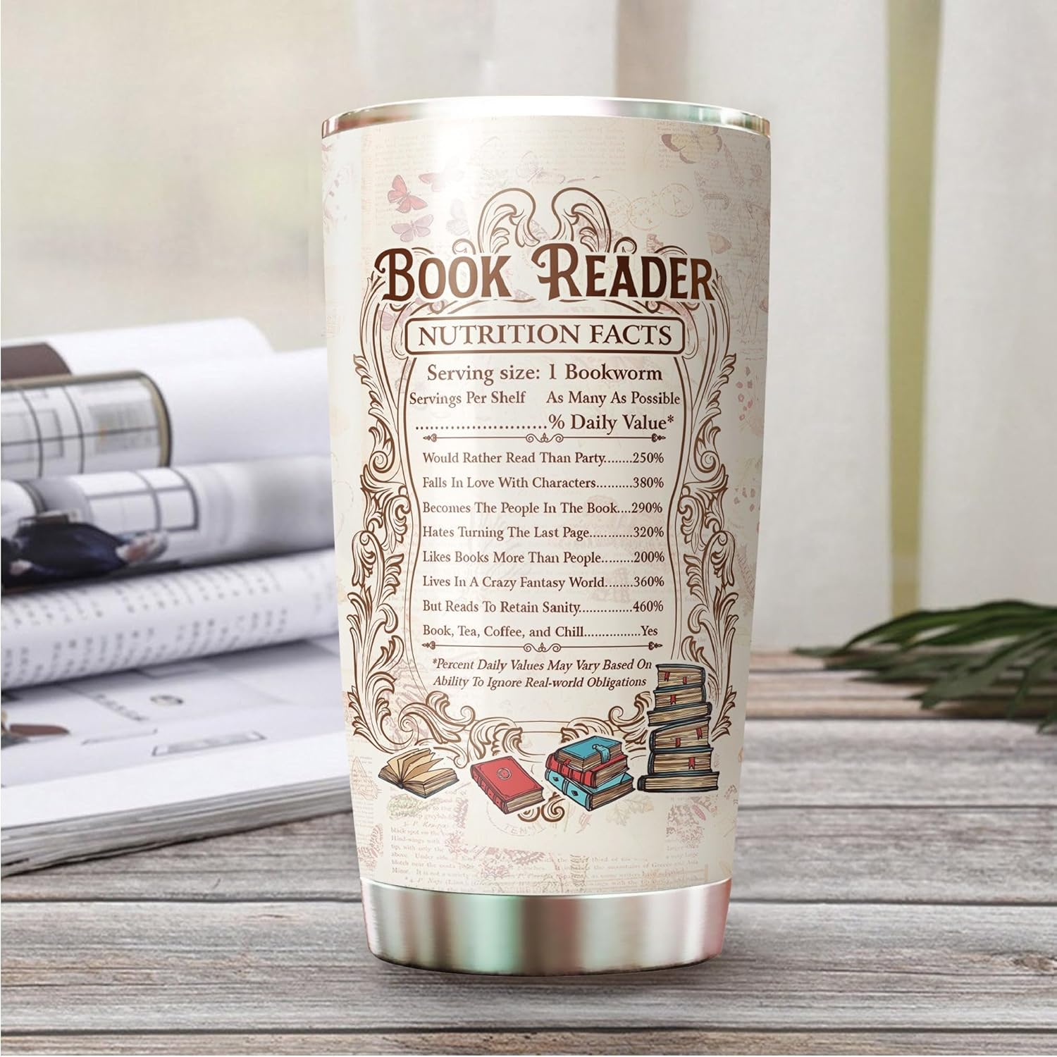 Book Lover Tumbler - Stainless Steel Insulated Drinking Cup - 20 oz - for Hot and Cold Drinks - Gift for Book Readers, Nerd, Bookworms - Image 4