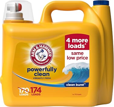 ARM & HAMMER Liquid Laundry Detergent, Clean Burst Scent, 174 Fl Oz