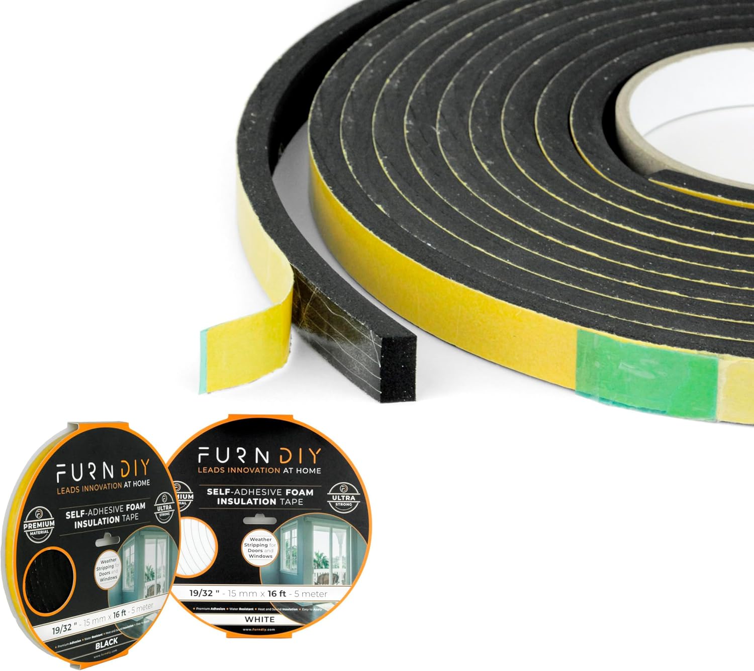 19/32" x 16ft Foam Insulation Tape, Weather Stripping Door Seal Strip for Doors and Windows, Sound Proof Door Seal, Weatherstrip, Air Conditioning Seal Strip, Based in USA (Black, 15mm x 5mt)