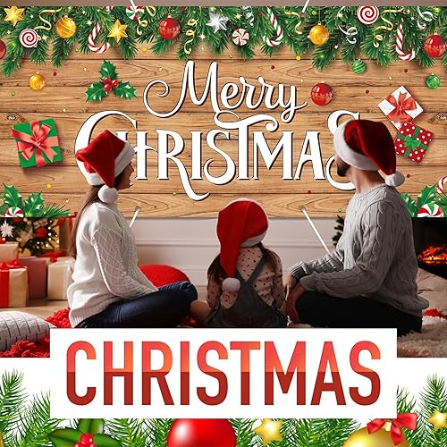 Miniatura 7 de Hosuly Pancarta doble de 6.6 x 16 pies para puerta de garaje de Navidad, decoración de telón de fondo colgante de Feliz Navidad, para interiores y