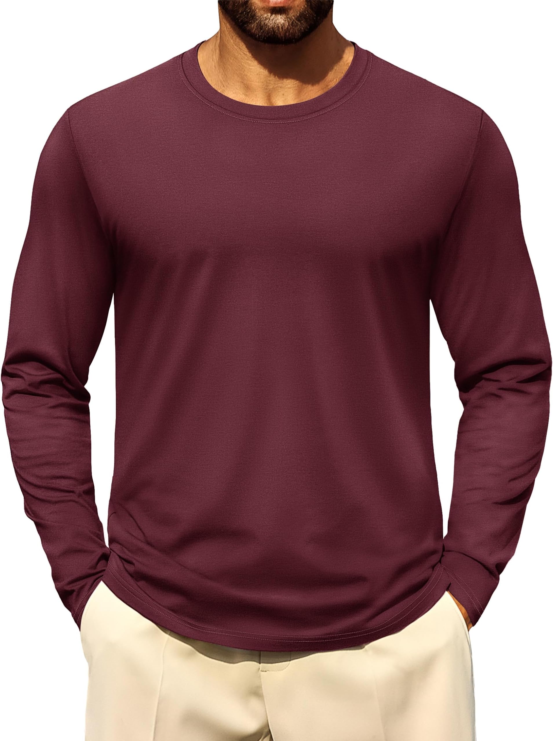 Mens Long Sleeve Tee Shirts Cotton Casual Soft Crew Neck T-Shirts