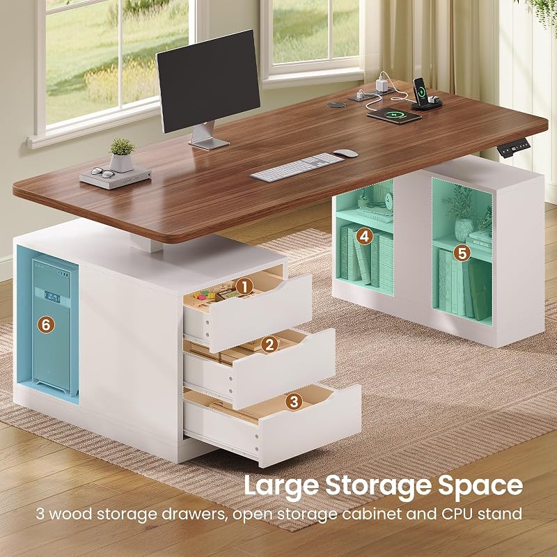 SEDETA 63" Modern Electric Standing Desk with 3 Drawers, Storage Shelves image 5