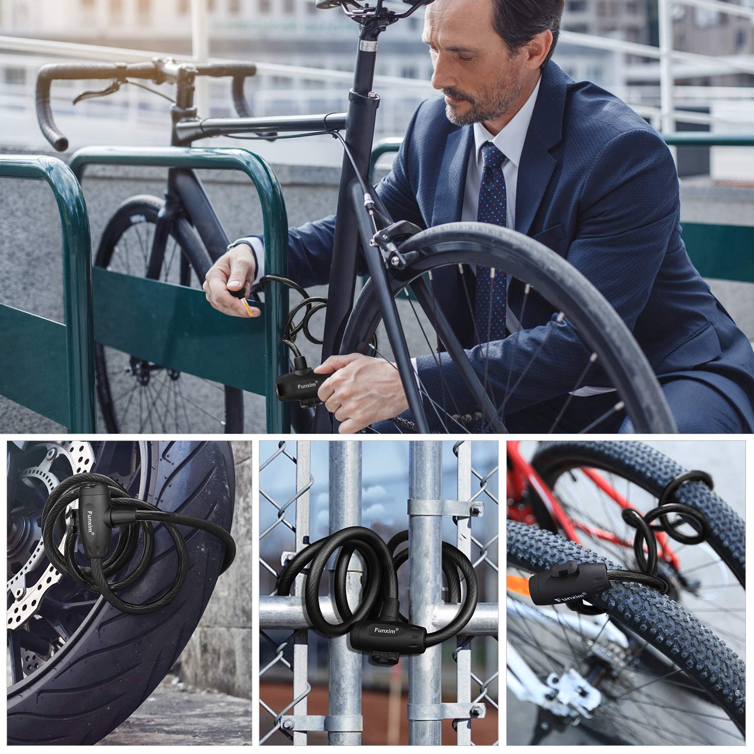 Bicycle lock 180cm / 12mm cable lock with 3 keys and metal cable