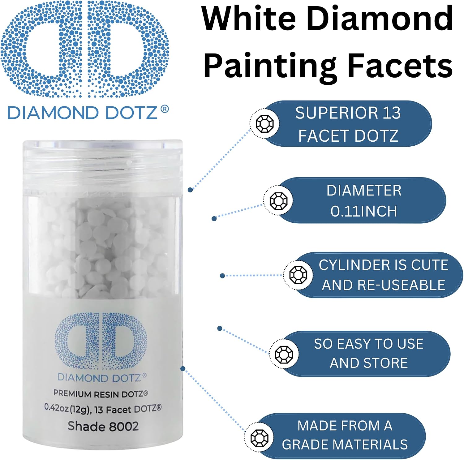 DIAMOND DOTZ ® - Diamond Dotz 2.8MM 12G DOTZ Cylinder -White, Diamond, Freestyle Diamond Painting Beads, Diamond Art Beads, Diamond Painting Diamond, Diamond Beads