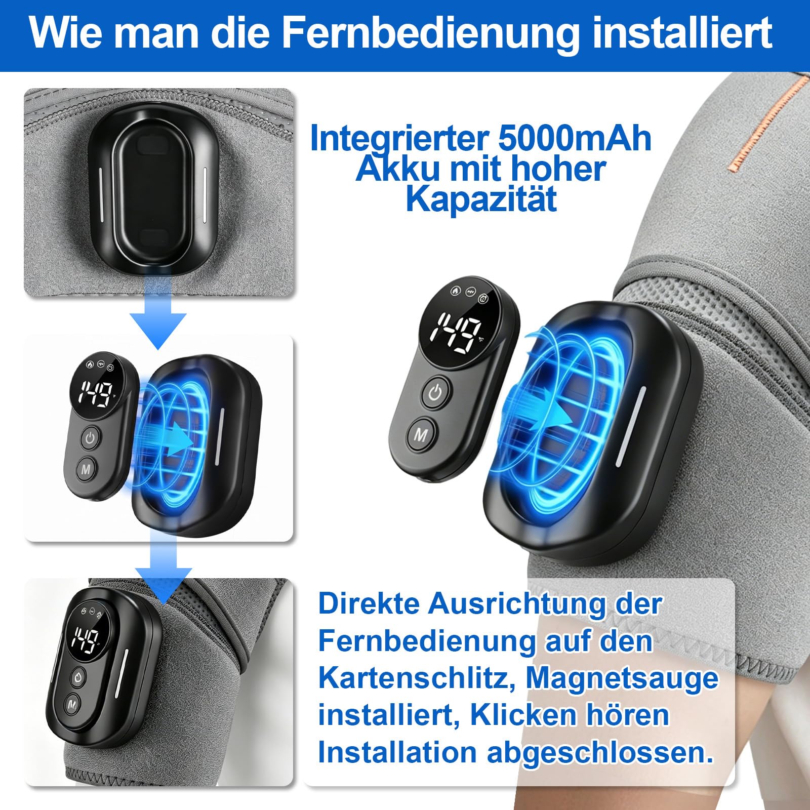 Schulter Massagegerät, 3-in-1 Massagegerät mit magnetischer Steuerung, Schulterbandage mit 5 Heizstufen & Vibration, 5000mAh Akku, 6600r/min Motor Schultermassagegerät für Zuhause & Büro, Grey