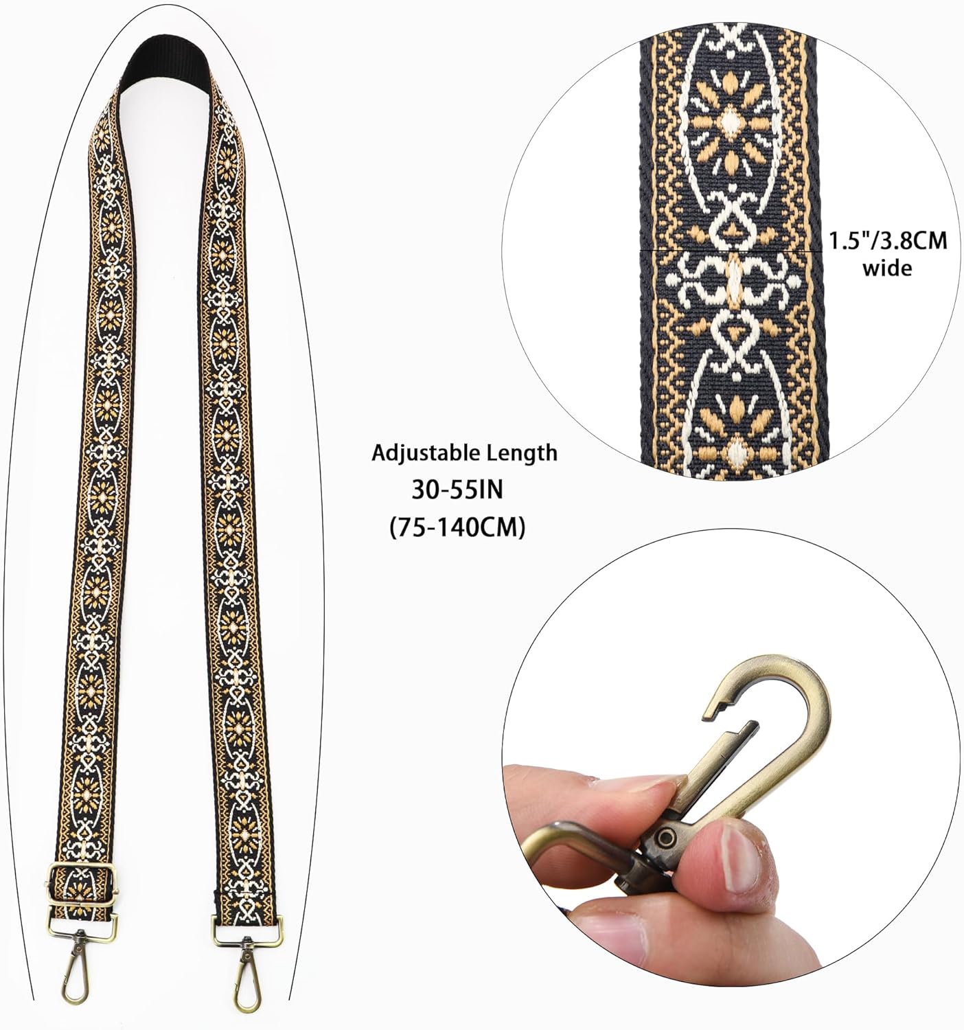 Purse Strap Adjustable Replacement Crossbody Bag Strap Retro Jacquard Embroidery Shoulder Straps for Canvas Bag - Image 2