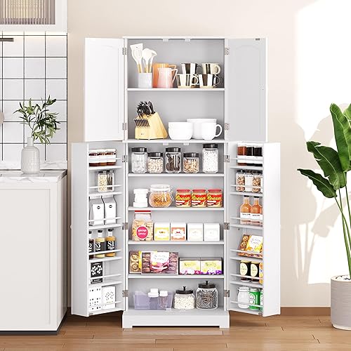 Miniatura 1 de HOME BI - Gabinete de 64" para despensa de cocina, armario alto independiente con puertas y estantes para el hogar (blanco, 23.62" de ancho x 11.81"