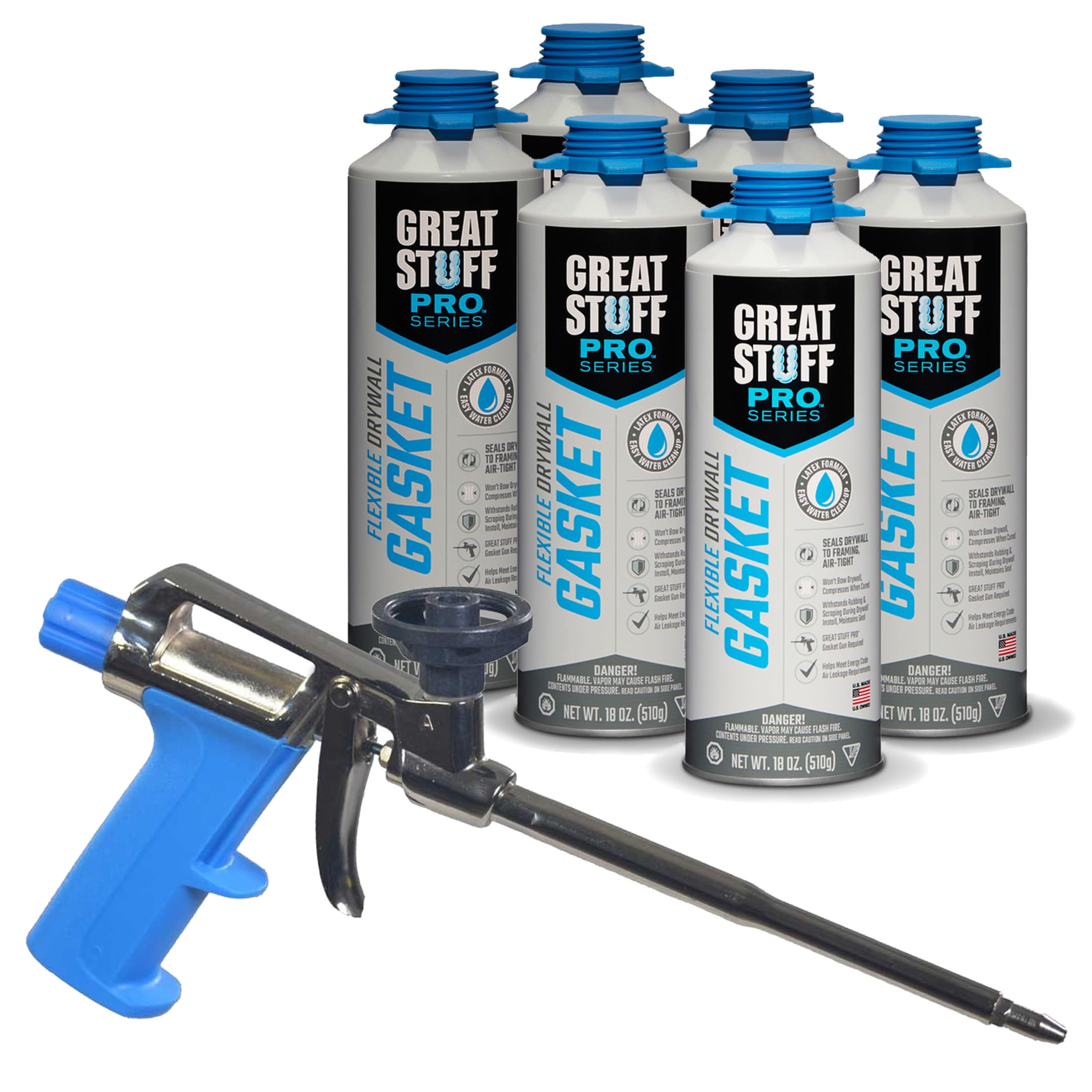 Great Stuff PRO Flexible Drywall Gasket 18 oz, One Component, Water Based, Air Cured, Drywall Sealant with Great Stuff Pro Gasket Dispensing Gun (Pack