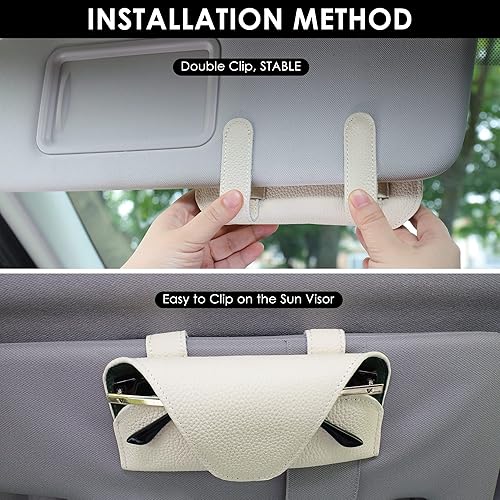 Miniatura 2 de Soporte para lentes de sol para visera de automóvil, clip de cuero para lentes de automóvil, accesorios para visera, soporte para lentes, 02-Beige